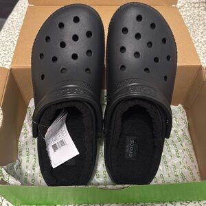 Black Fuzzy Crocs New